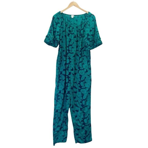 Sundance Grand Bays Jumpsuit Blue Teal Floral Cotton Voile Wide Leg Size Small - Picture 2 of 13